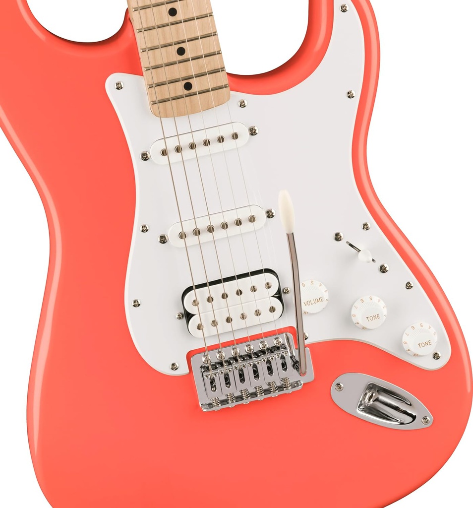 Guit. Elect. Fender Squier Sonic Stratocaster HSS, Maple Fingerboard, White Pickguard, Tahitian Coral