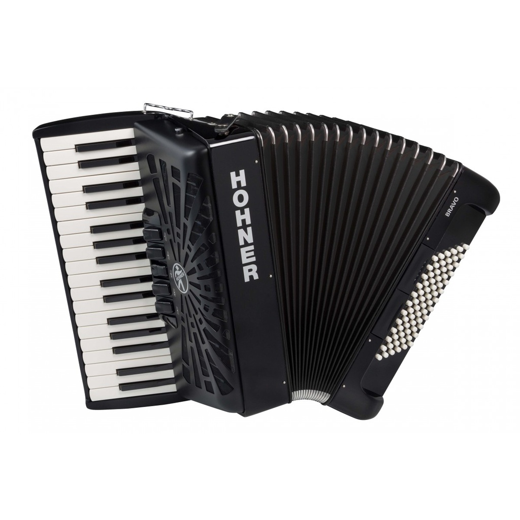 Acordeon Hohner Bravo III 34 Teclas, 72 Bajos Negro con Funda