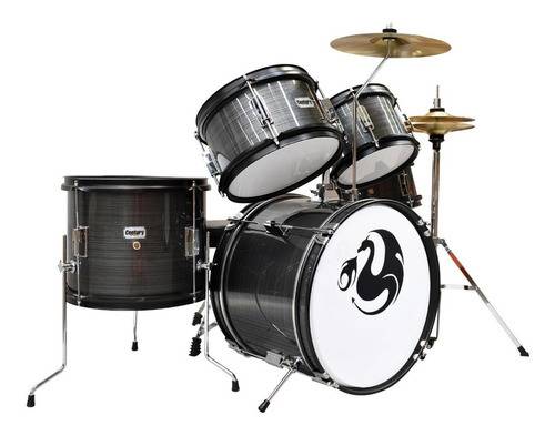 Bateria Junior Gris Rayado 5 Pzas Aro Negro Century