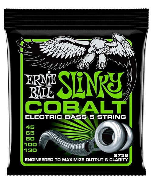 Juego De Cuerdas Para Bajo Electrico Ernie Ball Verde Cobalto 5 Cdas 45-130