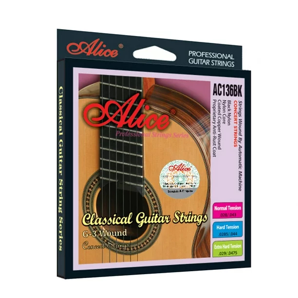 Juego De Cuerdas Para Guitarra Acustica Nylon Negro/Dorado-- AC136BK-N