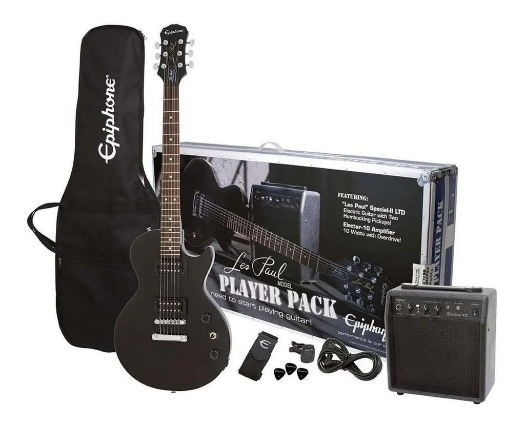 Paquete De Guitarra Electrica Epiphone Les Paul SL Negra