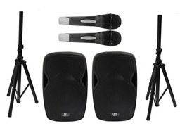[SPAH-157SC] SPAH-157SC  Paquete de 2 Bafles de 15" 2 Stand 2 Micrófonos HIGH LINE