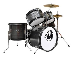 [CNBT037] Bateria Junior Gris Rayado 5 Pzas Aro Negro Century