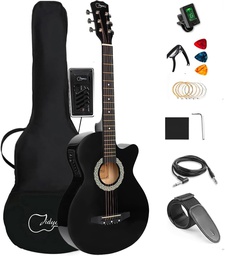 [JJ45-PAK-BK] Paquete Guitarra Acustica Negra  Con Funda y Accesorios
